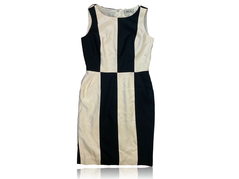 90s Black and White/Ivory Modern Grid Cocktail Dress // Above Knee // Carlisle Size 2 image 1