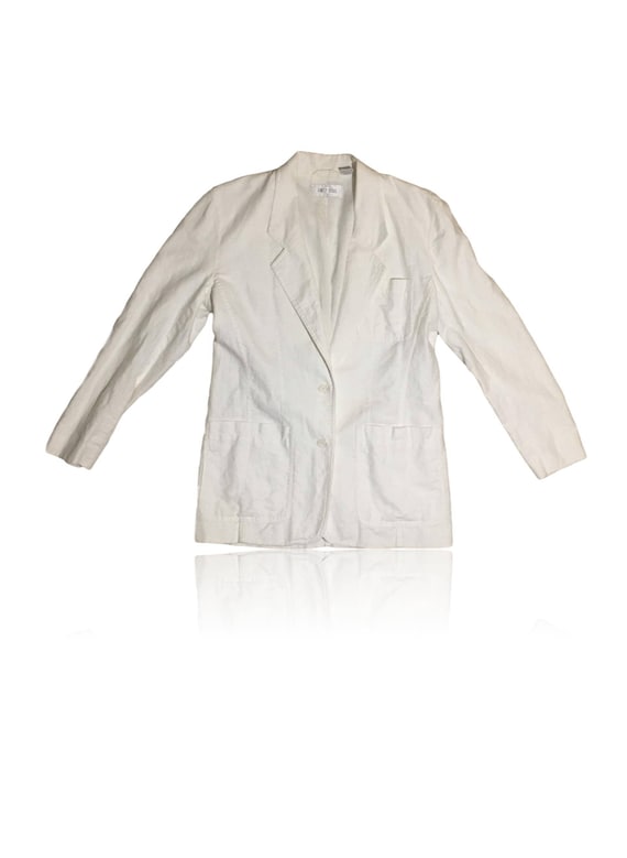 80s White Linen Tunic Length Blazer // First Issue