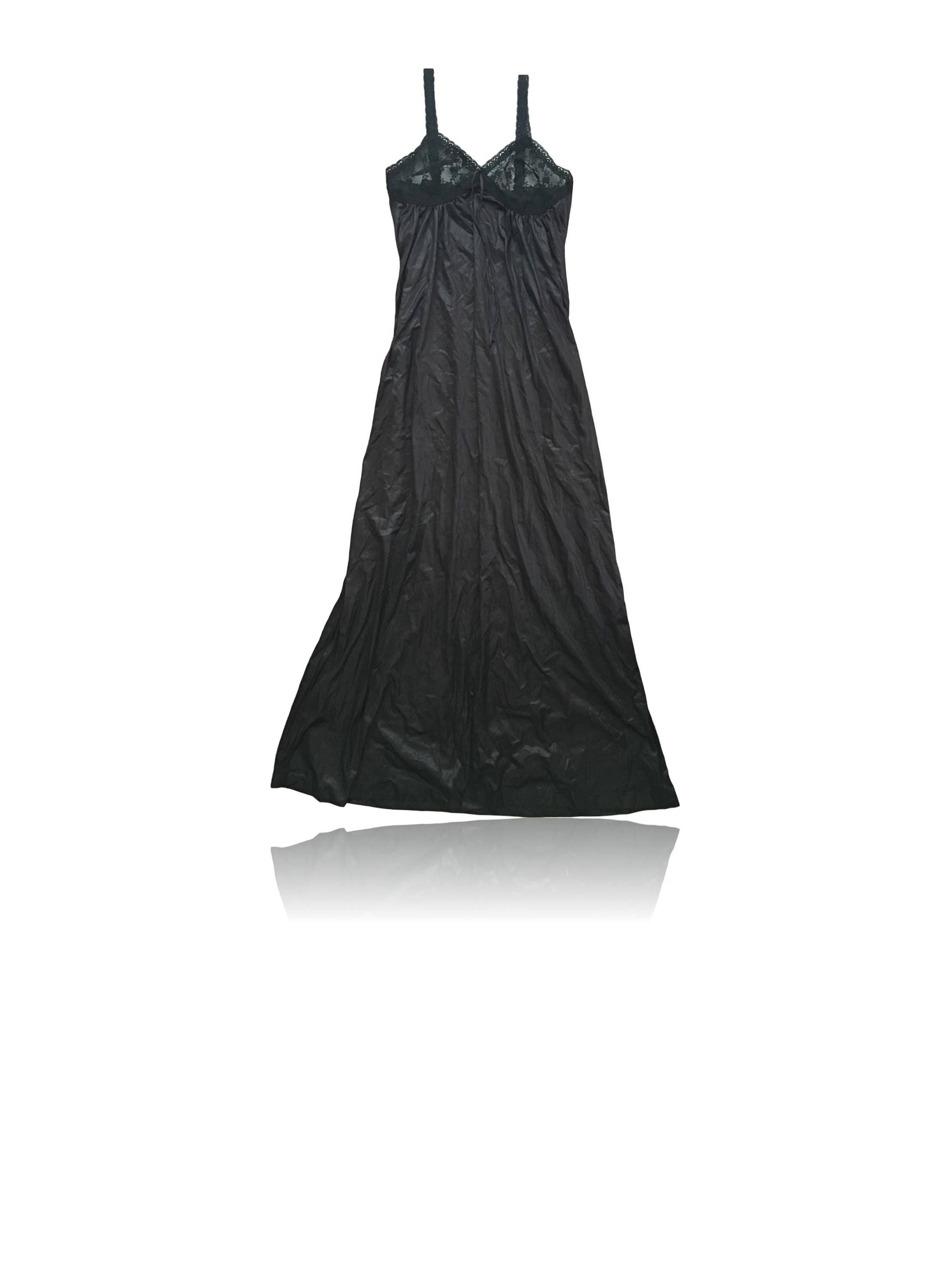 80s Black Lace Breasts Maxi Black Night Gown // Size Small