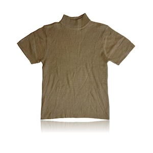 90s Beige Mock Neck Knit Top Short Sleeves // Studio Works // Size Large