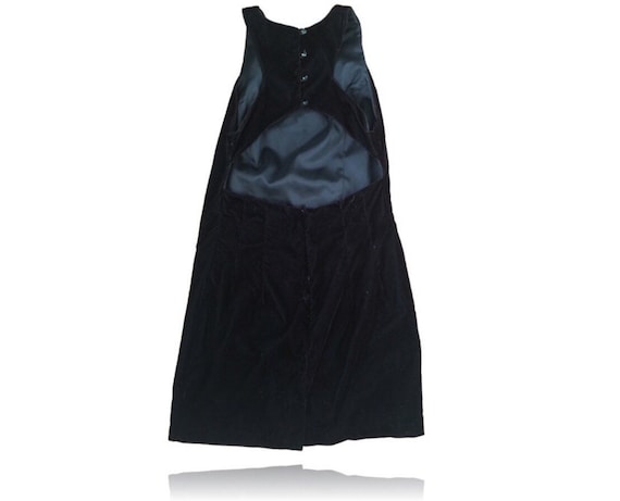90s Open Back Black Velvet Mini Dress //Buttons a… - image 1