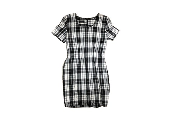 90s Black and White Plaid Bodycon Dress // My Mic… - image 1