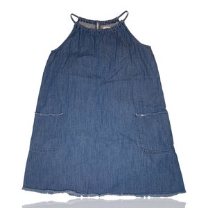 Demin Mini Dress High Neck Halter Dress // Sleeveless //  Size Medium