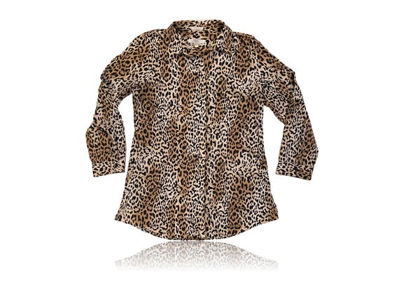 Leopard Top Front Button Up Tunic Blouse // Chico… - image 1