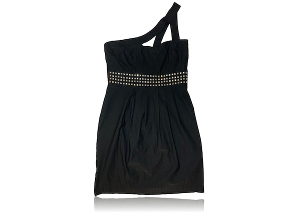 90's Punk Metal Studded Black Mini Dress Party Y2… - image 1