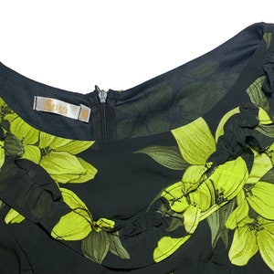 90s Black and Yellow Green Floral Mini Dress // Transparent Layered // Sala // Size Medium image 2