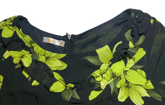 90s Black and Yellow Green Floral Mini Dress // T… - image 2