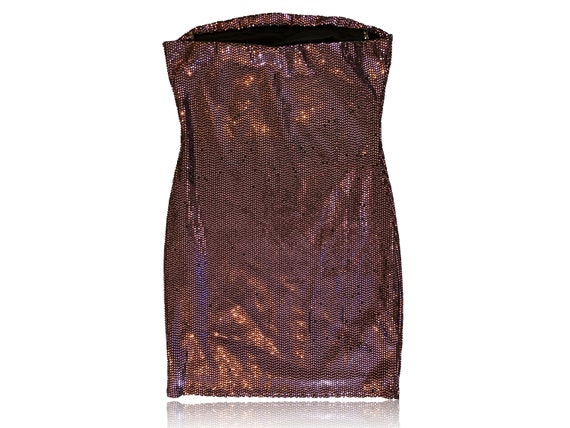 Pink Sequined Bodycon Dress / Strapless Mini Cocktail Dress / Iris // Size Large