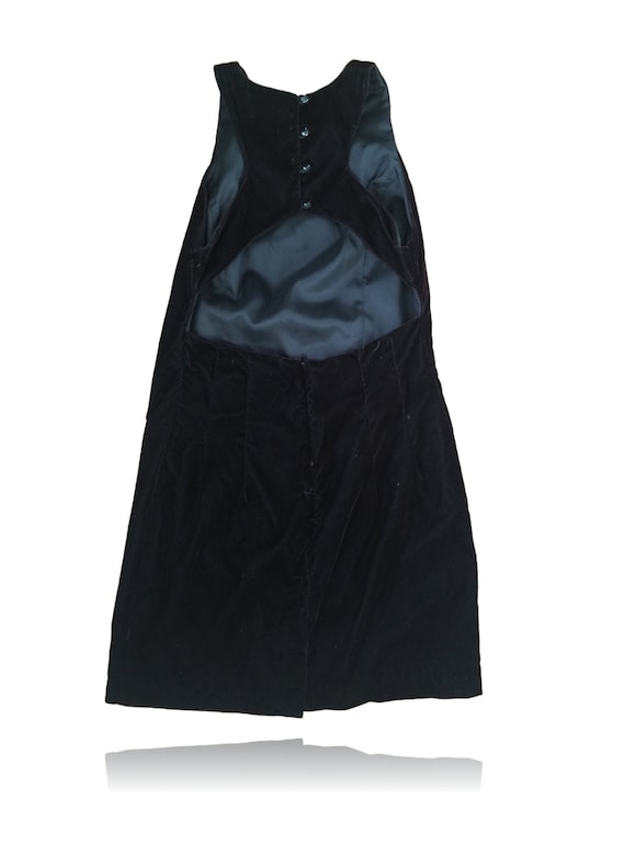 90s Open Back Black Velvet Mini Dress //Buttons a… - image 2