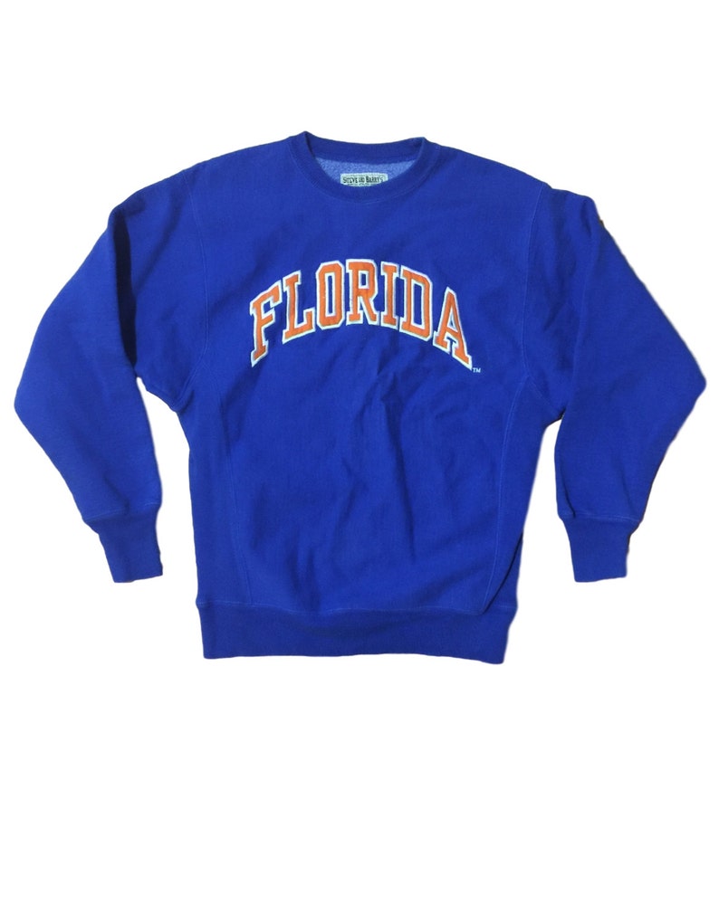 80s Florida Gators Embroidered Sweatshirt / UF Crewneck Pullover Orange and Blue // College Football / Steve and Barry's Size Small / Medium image 1