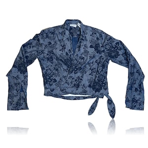 Floral Denim Wrap Around Side Front Tie Button Up  // Liz Claiborne // Size XL