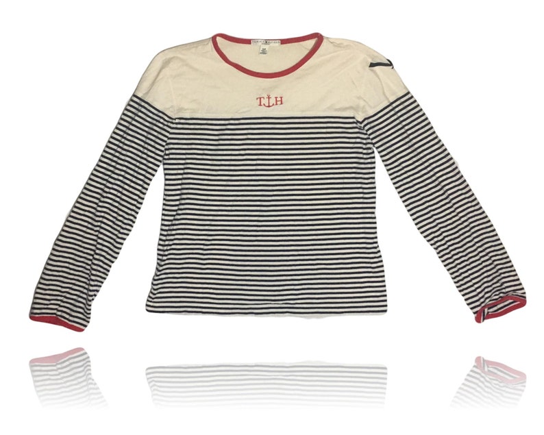 Tommy Hilfiger Striped Long Sleeve Top // Cream and Navy Striped // Size Small image 1