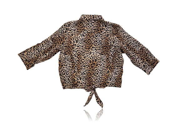 Leopard Top Front Tie Button Up Blouse // Chico’s… - image 3