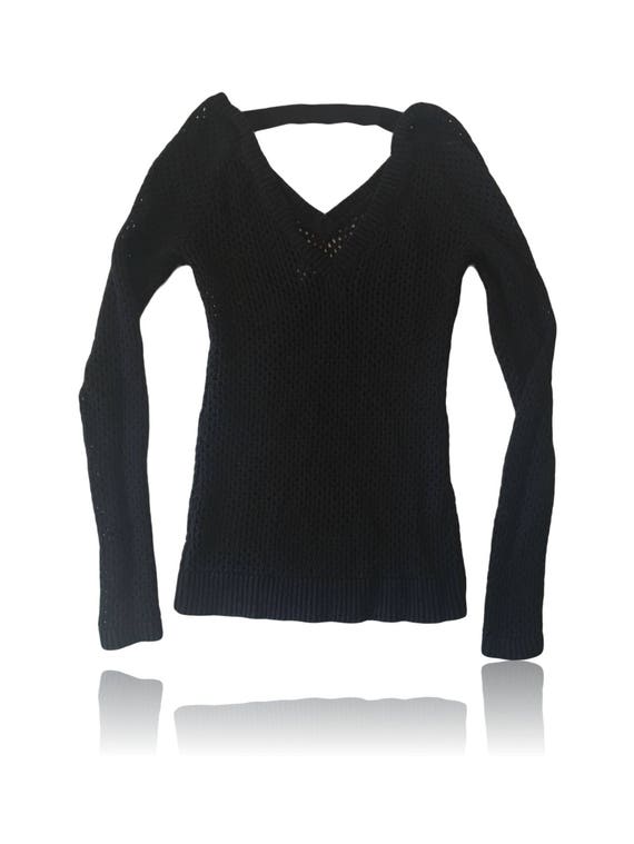 90s Guess V Neck Black Sweater // Size Extra Small - image 3