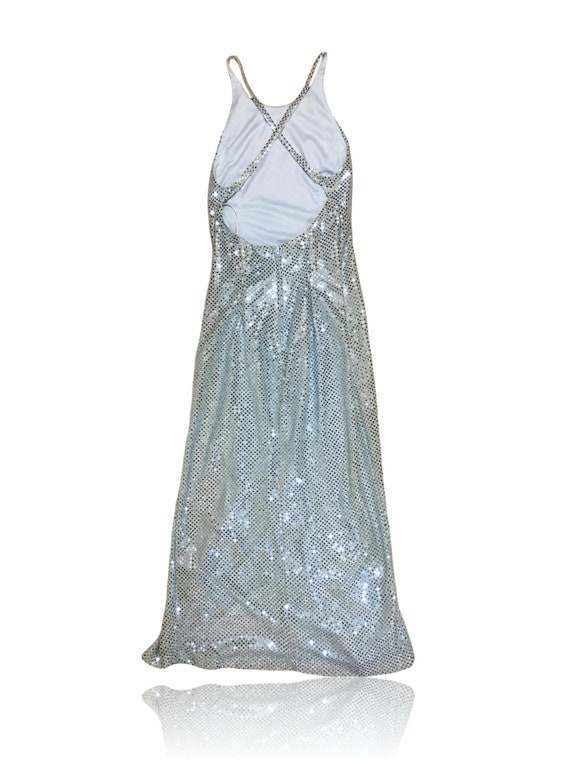 90s Baby Blue Sequined Criss Cross Strappy Cockta… - image 2