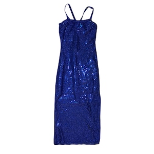 90s Royal Blue Sequin Criss Cross Strappy Cocktail Dress //Side Slit // Size XS
