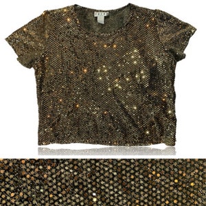 90s Black and Gold Sequin Top // Erena Petite // Size XL