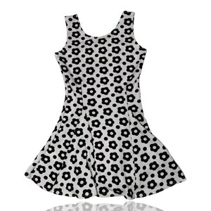Mini Skater Dress Retro Flower Print Polka Dot Black and White // Size Small