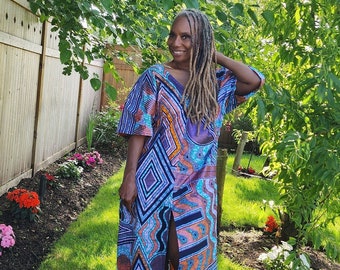 Kuwaida Kaftan Dress, Glitter African Wax Dress, Plus Size Kaftan Dress