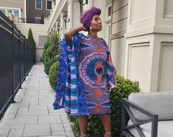 The Nora Kaftan,  Wide shoulder  Ankara Dress, Plus Size Kaftan Dress, Embroidered Kaftan Dress, African Kaftan Dress