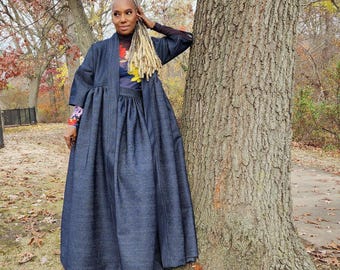 Indigo Blue Denim Harusi Kimono: Maxi Duster Coat