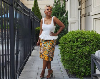 Dani Skirt, Handmade Ankara Drawstring Cotton Skirt for Women Plus Size Summer  or Fall Clothing
