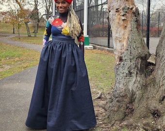 High Waist Indigo Blue Denim Belle Maxi Skirt