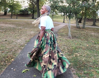 High Waist Camouflage Skirt: Custom Fit Cotton Maxi Skirt