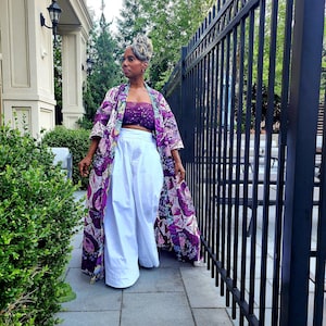 Floral Glitter African Wax Kimono: Maxi Duster Coat