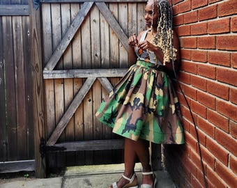 High Waist Camouflage Skirt: Custom Fit Cotton Above-Knee