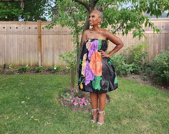 Floral African Print Bubble Dress: Handmade Strapless Ankara Dress
