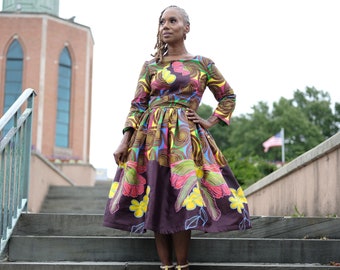 LiLi Afro Belle Dutch Wax Dress: Retro Midi Cocktail Dress