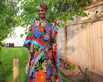 The Nora Kaftan,  Wide shoulder  Ankara Dress, Plus Size Kaftan Dress, Embroidered Kaftan Dress, African Kaftan Dress