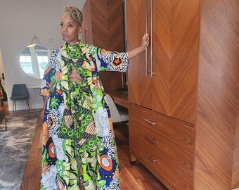 Elegant Floor Length Harusi Kimono in White and Green Print, Gorgeous African Dress, Modest Church Dress, Bridal Robe