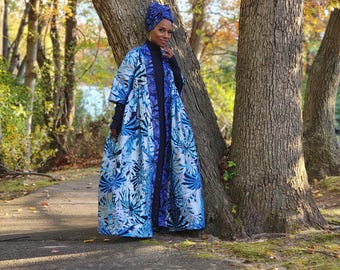 Glitter Print African Wax Kimono Robe: Harusi Bridal Duster