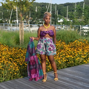 The Ursula Shorts | Wide leg pleated Shorts | African Print Wide Leg Shorts | Plus Size Shorts | Purple Aqua Floral Shorts