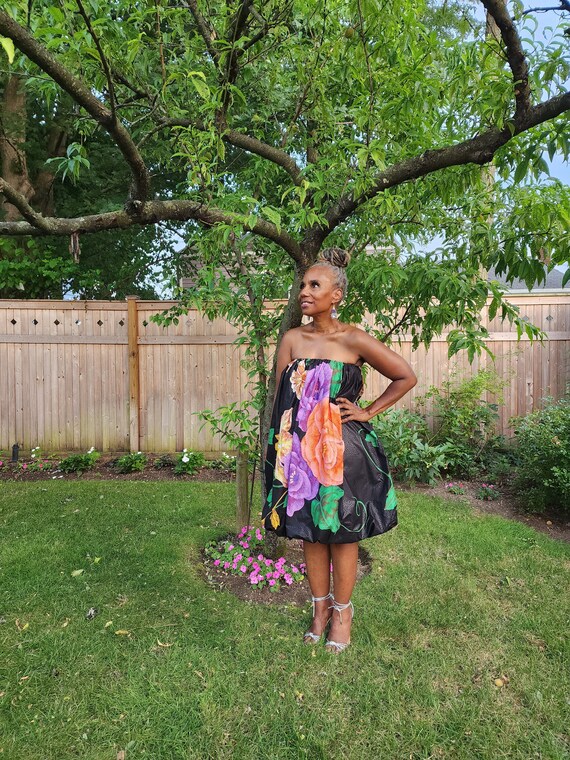 Floral Ankara Dress, Sleeveless African Print Dress, Strapless Black Dress, Bubble Hem African Prom Dress, Church Dress