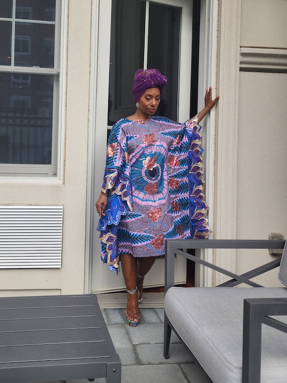 The Nora Kaftan, Plus Size Kaftan Dress, Embroidered Kaftan Dress,  Stylish Ankara Print Kaftan Dress with Embroidery,  Plus size dress