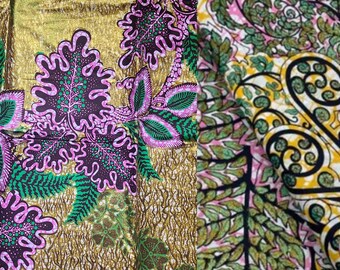 Harusi Kimono | Full Length Floral Mixed Print Kimono | Pink, Green and Gold Glitter African Wax Kimono for Women | Maxi Duster Coat | AKA