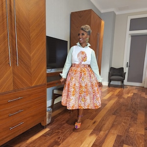 LiiLiiGiirl Belle Skirt, Set High Waist Tribal Print Skirt and Afro girl T-Shirt Set for Women