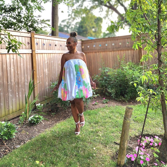 Kiputo Strapless Floral Organza Dress or Skirt for Women - Vintage Summer Wedding Party Fashion