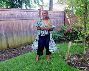 African Kimono Jacket, Funika Ankara Dress, Coat Dress. African Print Dress, Colorful Cotton Duster, Plus Size Jacket