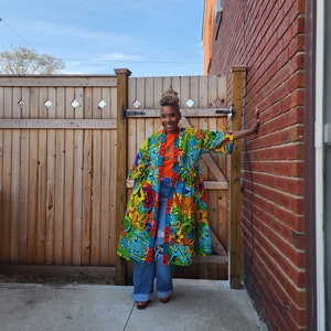 Harusi Mdii African Print Kimono, Short Sleeve Below Knee Kimono,   Plus Size Kimono, Short Cotton Kimono,  Midi Duster Coat