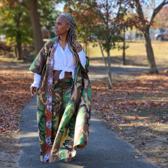 Harusi Camouflage Duster, Green Brown and Khaki Duster, Elegant Kimono Jacket