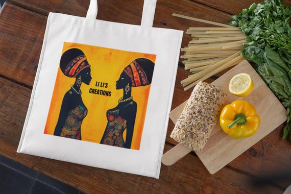 Queen to Queen Li  Li's Creations Vibrant African Art Tote Bag - Bold Canvas, Eco-Friendly, Unique Gift for Art Lovers, Shopping Bag