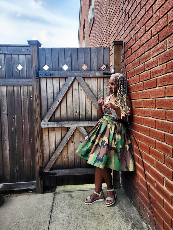 High Waist Camouflage Skirt,  High Waist Cotton Print Skirt with Pockets, Modest Church Dress, Camouflage High Waist Skirt