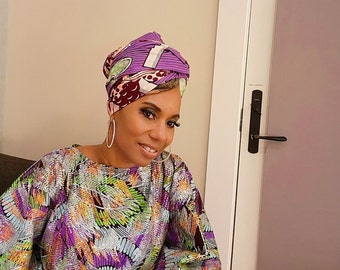 LiiLiiGiirl Wrap, Lavender, Mint Green and Pink African Print Head Wrap,  Wax Print Scar, Cotton Turban