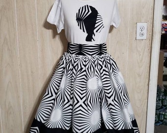 High Waist Black and White Maxi Skirt and T-shirt Set | Polka Dot Midi High Waist Skirt | Polka Dot Knee Length High Waist Skirt