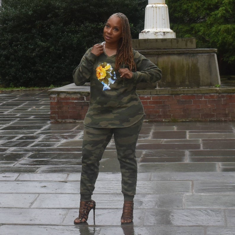 Camouflage Hoodie and Jogger Set African Clothing for Woman LiLiGirl Sweatsuit Women/'s fitted Jogger Set