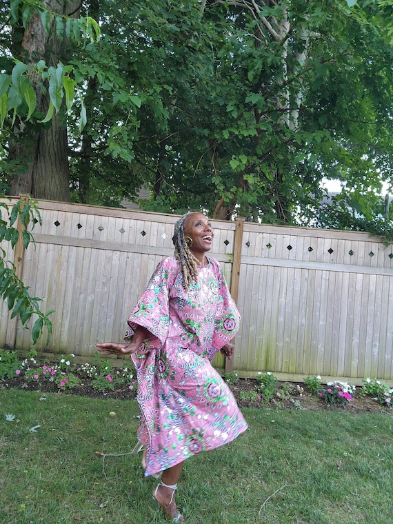 The Nora Kaftan, Sequin Ankara Kaftan Wide Shoulder Plus Size Dress, Pink and Green Kaftan Dress, Sequin Kaftan Dress, Modest Church Dress